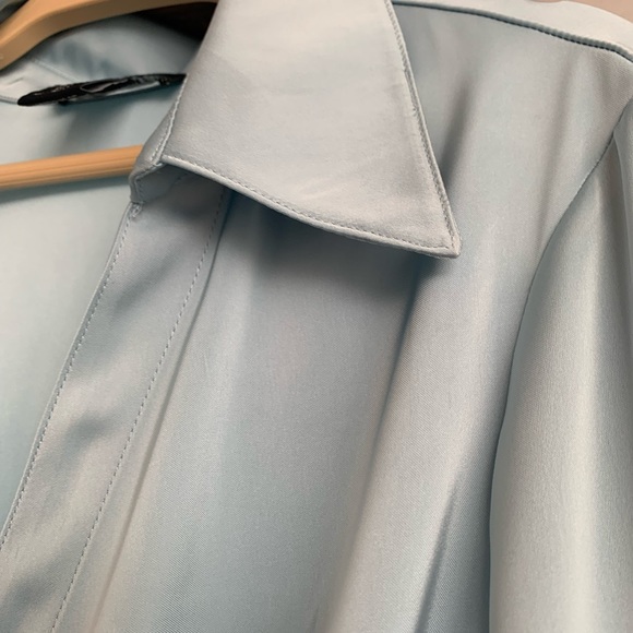 Rachel Zoe Women’s Large Blouse Blue Twisted Gathering Bell Sleeve Zipper Prelov - Picture 4 of 9